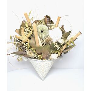Rustic Heart Wall Pocket Sea Dried Shell Floral Arrangement Metal Vase Shabby